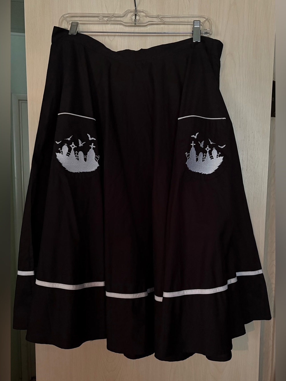 Hell Bunny Black Circle Skirt with Graveyard Scene Pockets